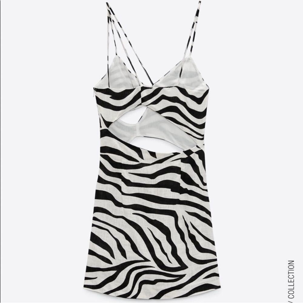 Zara black & white Zebra Print linen blend cutout spaghetti strap Mini Dress XS - Picture 5 of 16